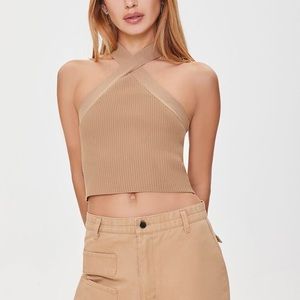Forever 21 sweater tan knit halter crop top